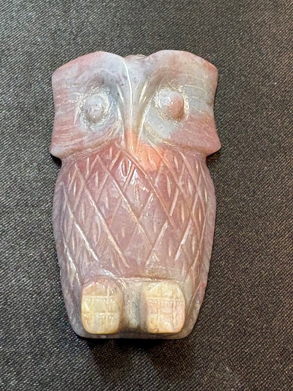 Hand Carved Agate Owl Figurine Gray Blue Chalcedony Stone 2.25”